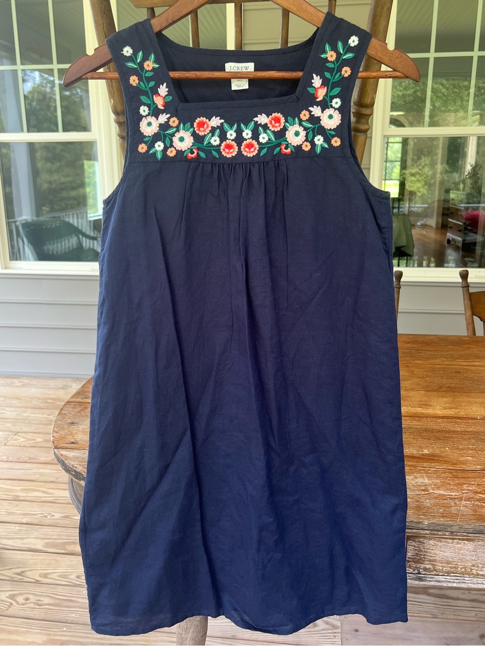 J. Crew Embroidered Linen Blend Square Neck Cottage Lagen Lined Midi Dress XXS